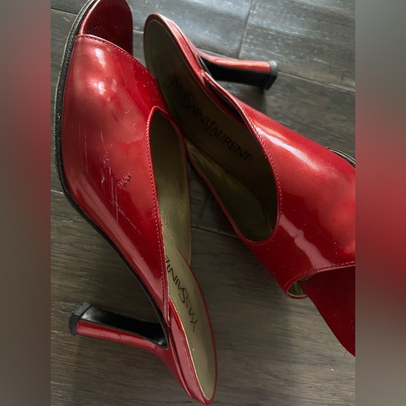 YSL Yves Saint Laurent Women’s Red Mule Heels Size 6.5 Luxury Brand Gala Shoes - Picture 3 of 6